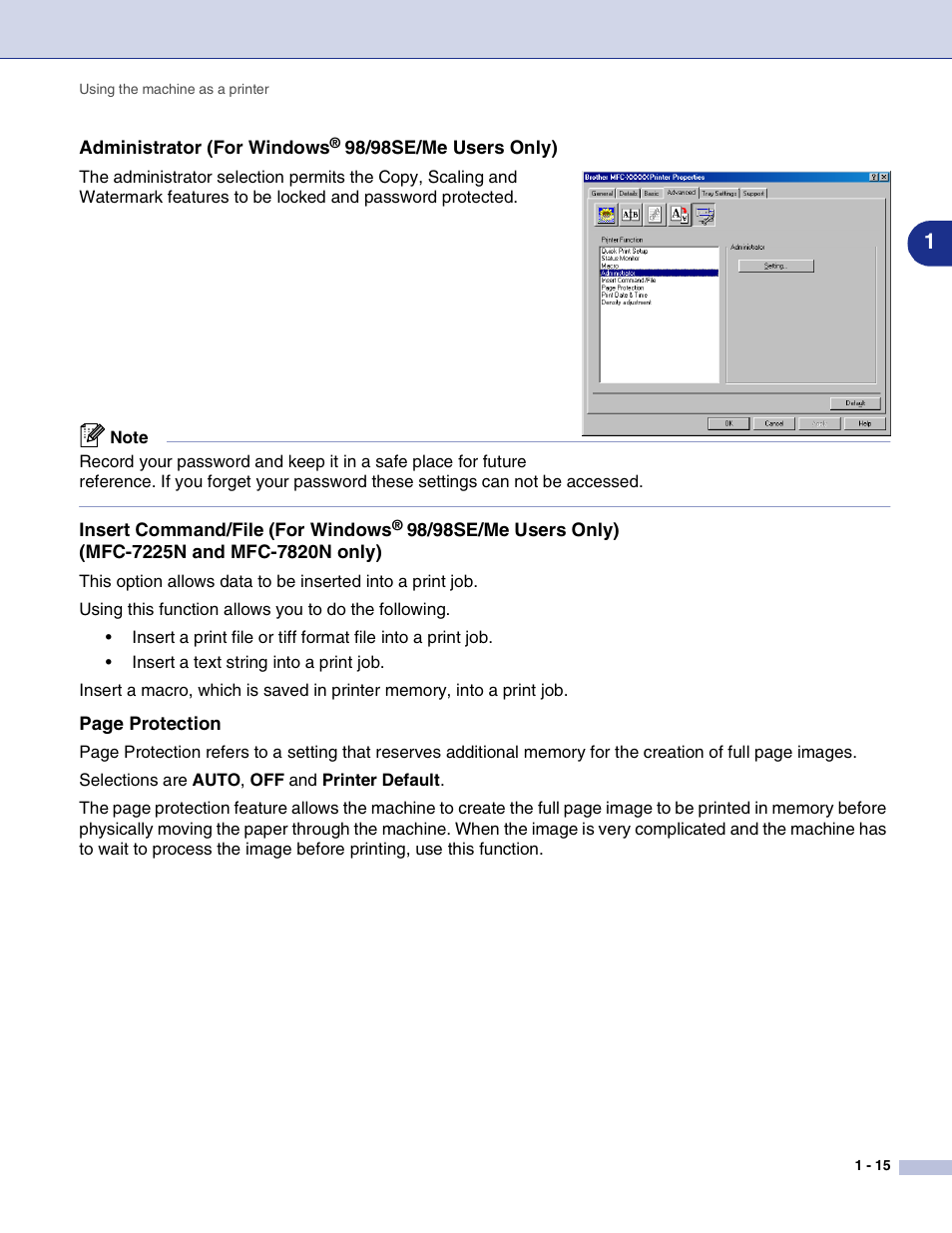 Administrator (for windows® 98/98se/me users only) | Brother MFC-7820N User Manual | Page 20 / 115