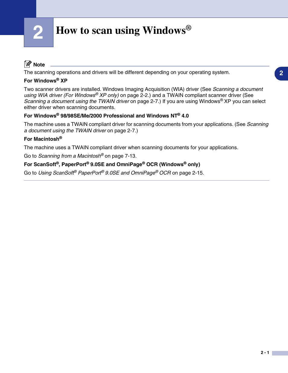 2 how to scan using windows, How to scan using windows | Brother MFC-7820N User Manual | Page 26 / 115