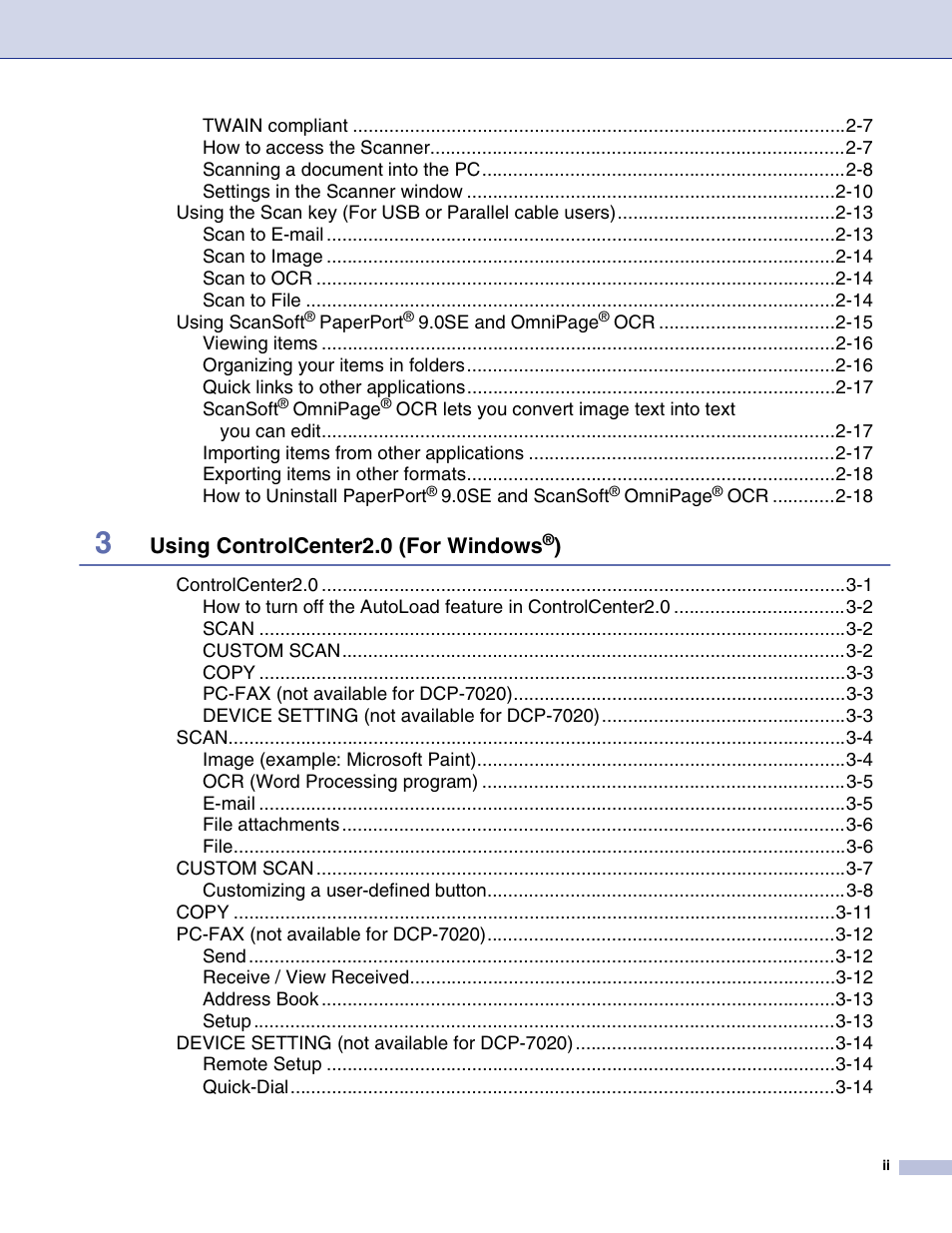 Using controlcenter2.0 (for windows | Brother MFC-7820N User Manual | Page 3 / 115