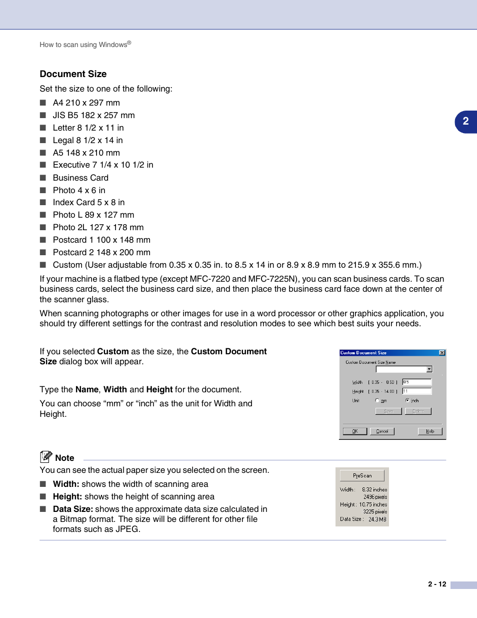 Document size | Brother MFC-7820N User Manual | Page 37 / 115