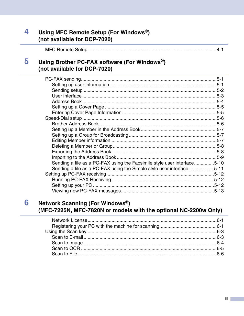 Brother MFC-7820N User Manual | Page 4 / 115