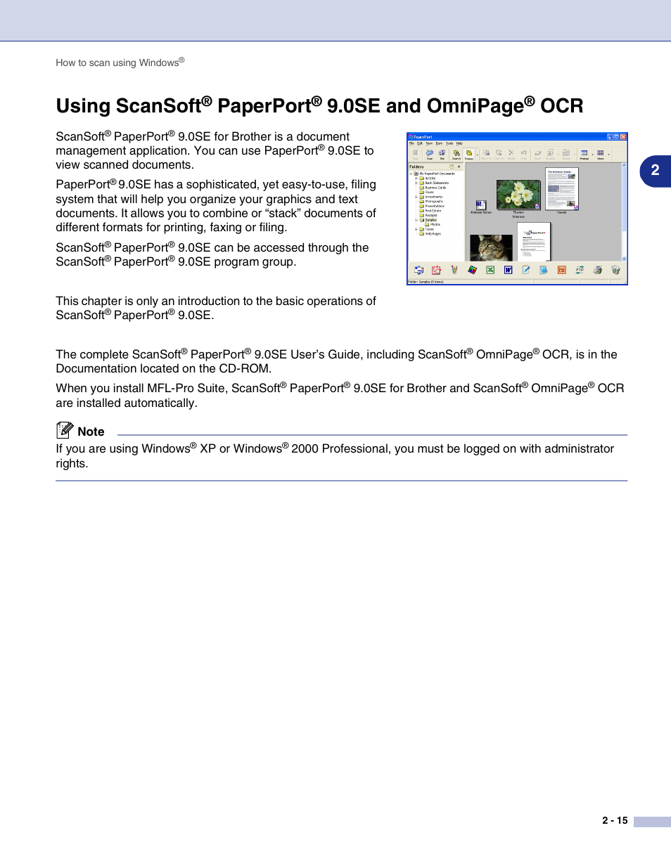 Using scansoft, Paperport, Ocr -15 | 0se and omnipage | Brother MFC-7820N User Manual | Page 40 / 115