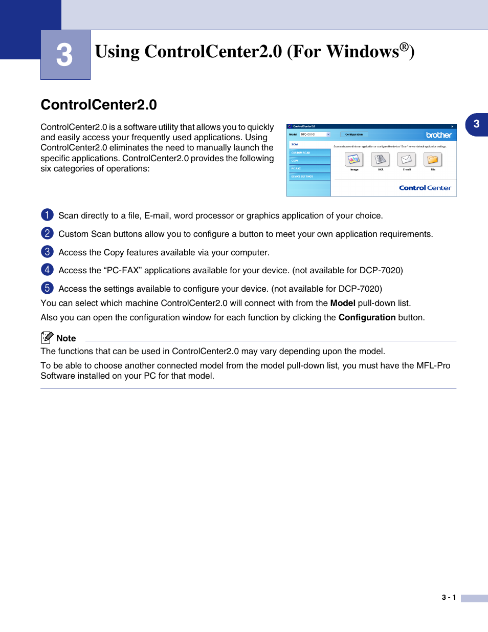 3 using controlcenter2.0 (for windows®), Controlcenter2.0, Using controlcenter2.0 (for windows | Controlcenter2.0 -1, See using controlcenter2.0 (for windows | Brother MFC-7820N User Manual | Page 44 / 115