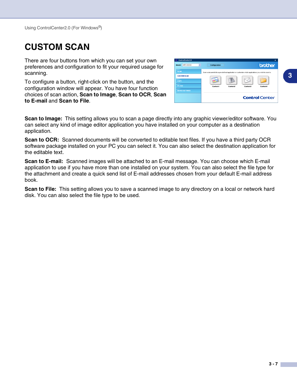 Custom scan, Custom scan -7 | Brother MFC-7820N User Manual | Page 50 / 115