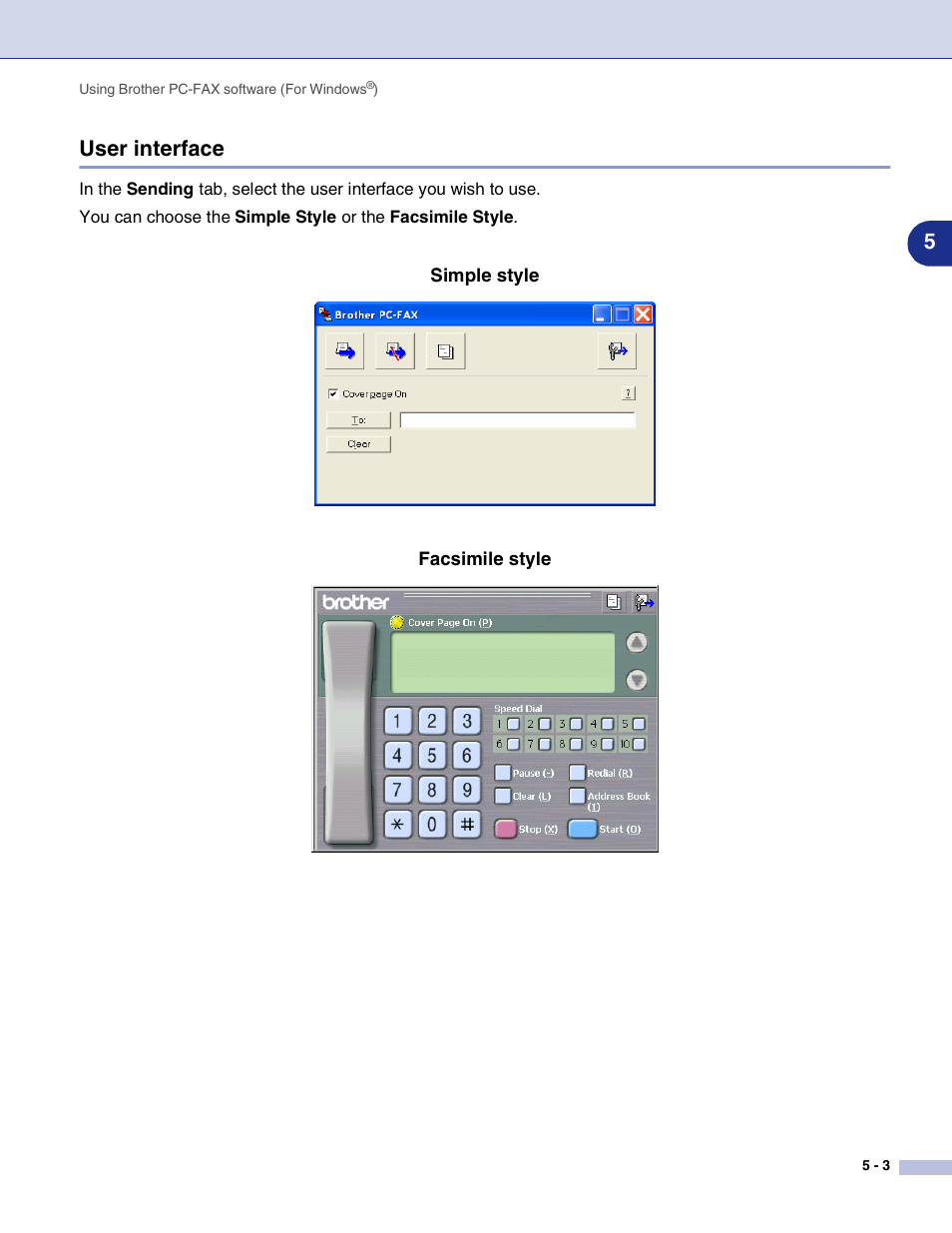 User interface, User interface -3, 5user interface | Brother MFC-7820N User Manual | Page 61 / 115