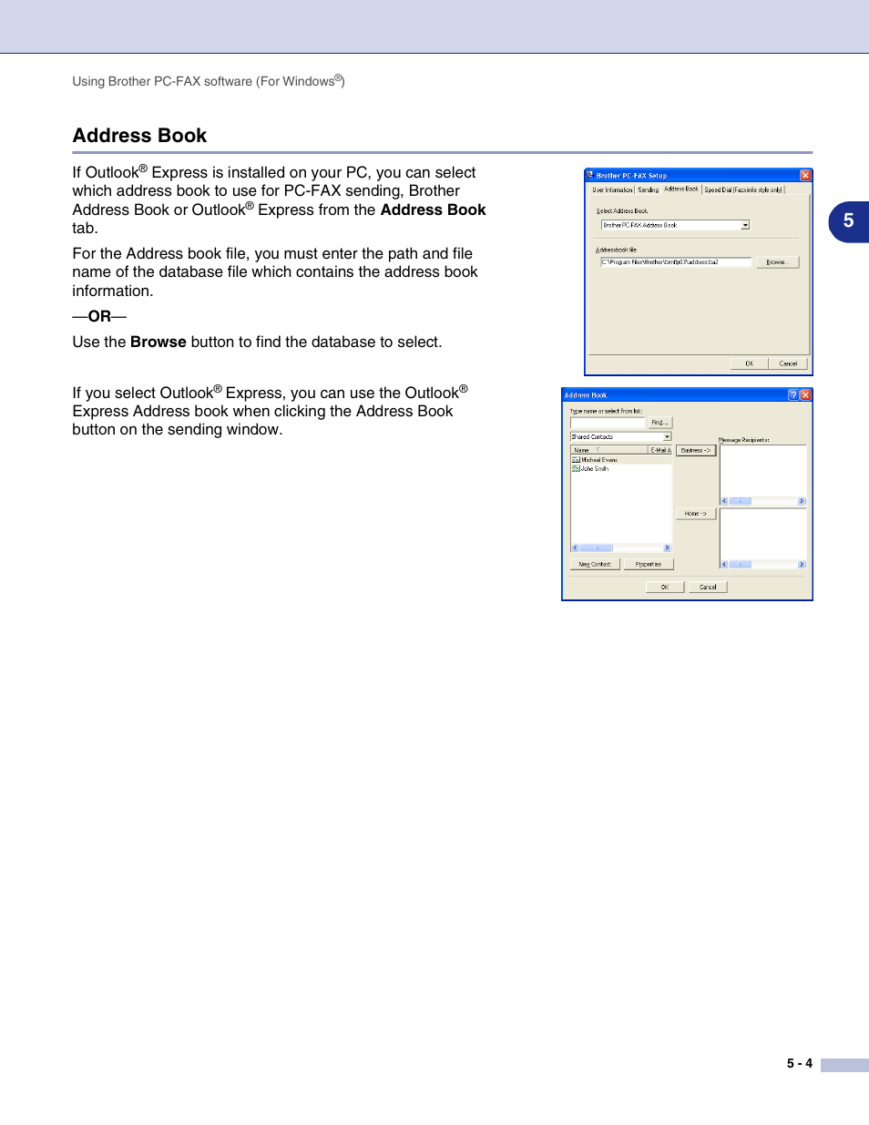 Address book, Address book -4, 5address book | Brother MFC-7820N User Manual | Page 62 / 115