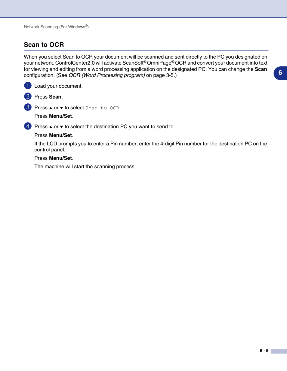Scan to ocr, Scan to ocr -5, 6scan to ocr | Brother MFC-7820N User Manual | Page 76 / 115