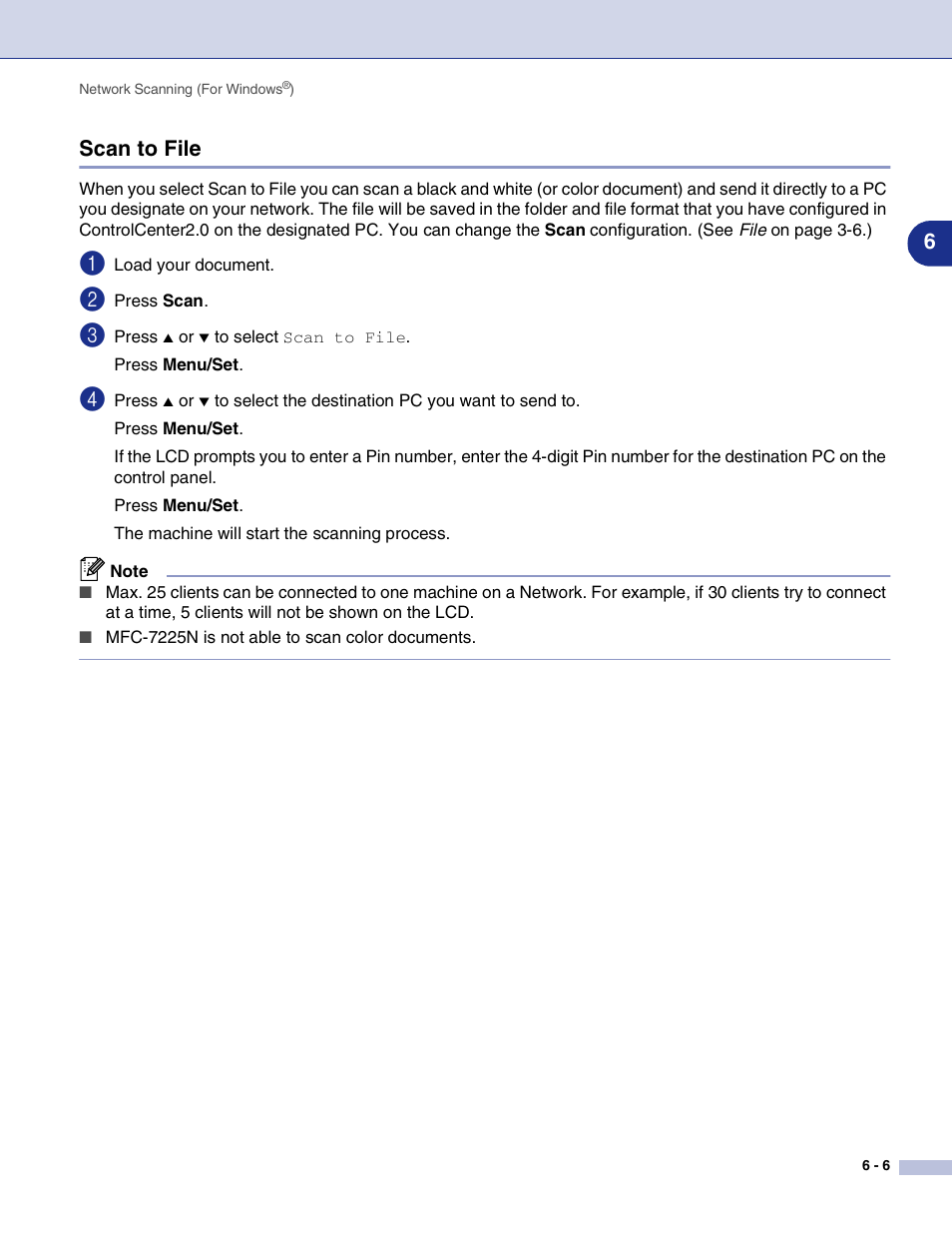 Scan to file, Scan to file -6, 6scan to file | Brother MFC-7820N User Manual | Page 77 / 115