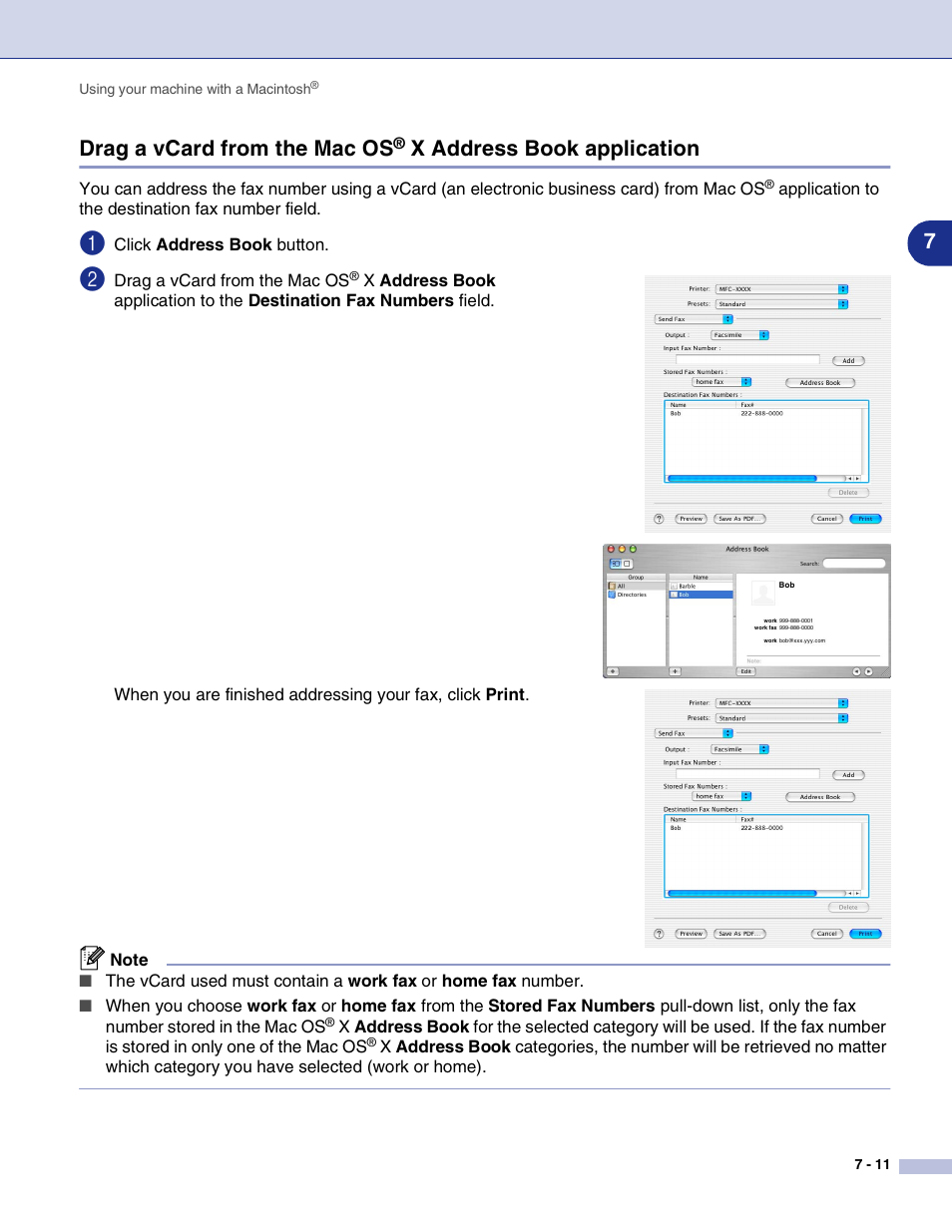 Drag a vcard from the mac os, X address book application -11, 7drag a vcard from the mac os | X address book application | Brother MFC-7820N User Manual | Page 88 / 115