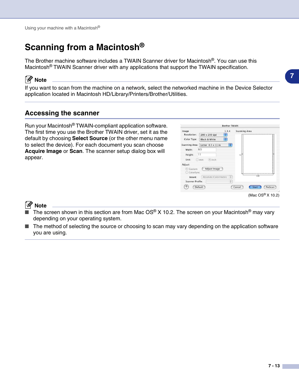 Scanning from a macintosh, Accessing the scanner, Accessing the scanner -13 | Brother MFC-7820N User Manual | Page 90 / 115