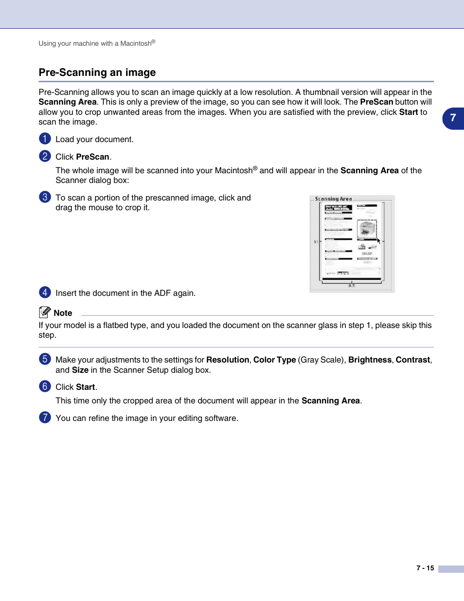 Pre-scanning an image, Pre-scanning an image -15 | Brother MFC-7820N User Manual | Page 92 / 115