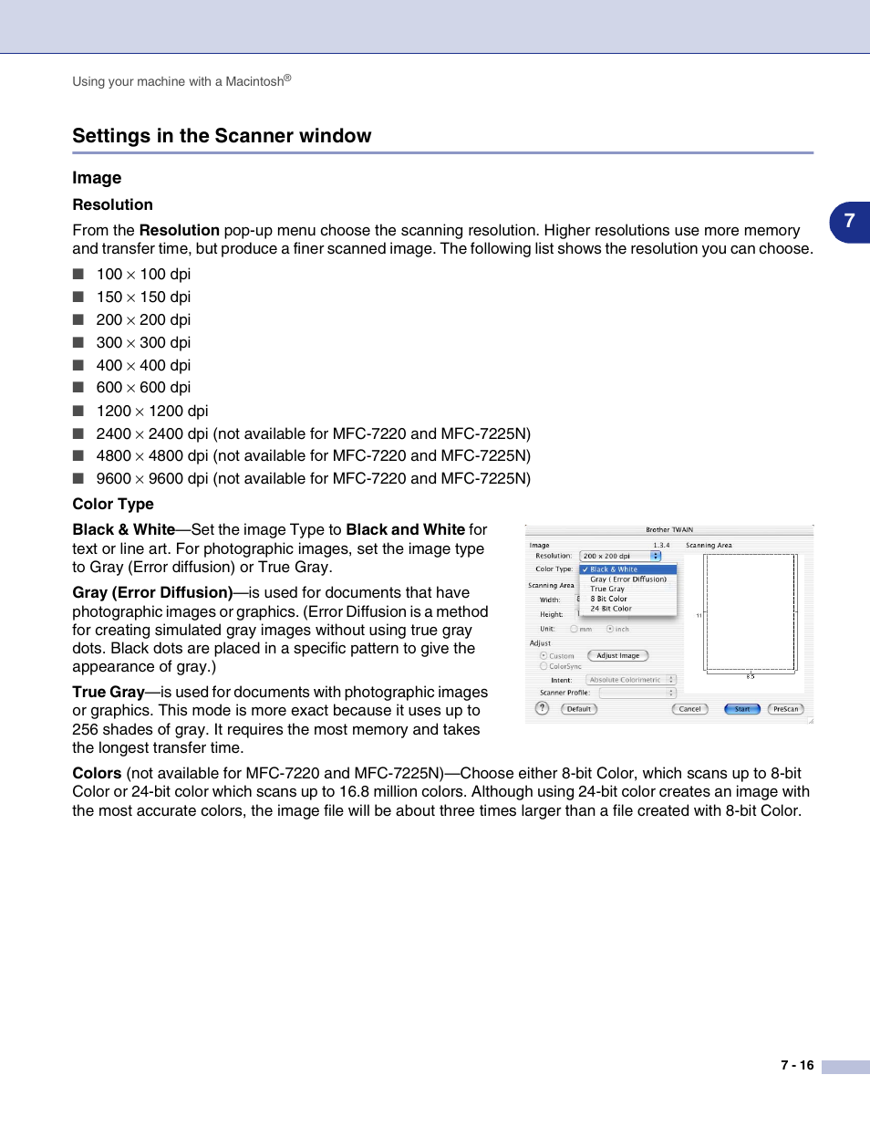 Settings in the scanner window, Image, Settings in the scanner window -16 | 7settings in the scanner window | Brother MFC-7820N User Manual | Page 93 / 115