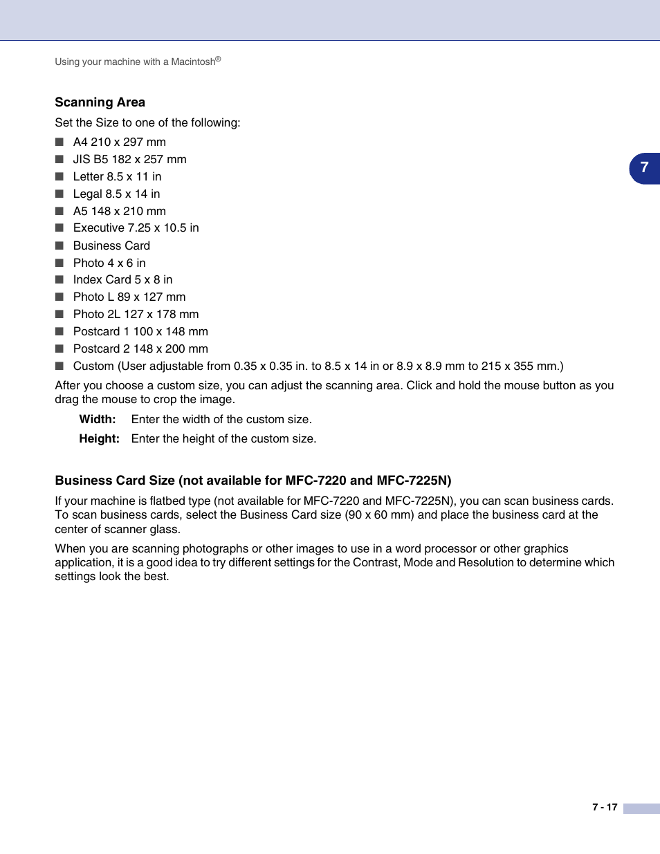 Scanning area | Brother MFC-7820N User Manual | Page 94 / 115