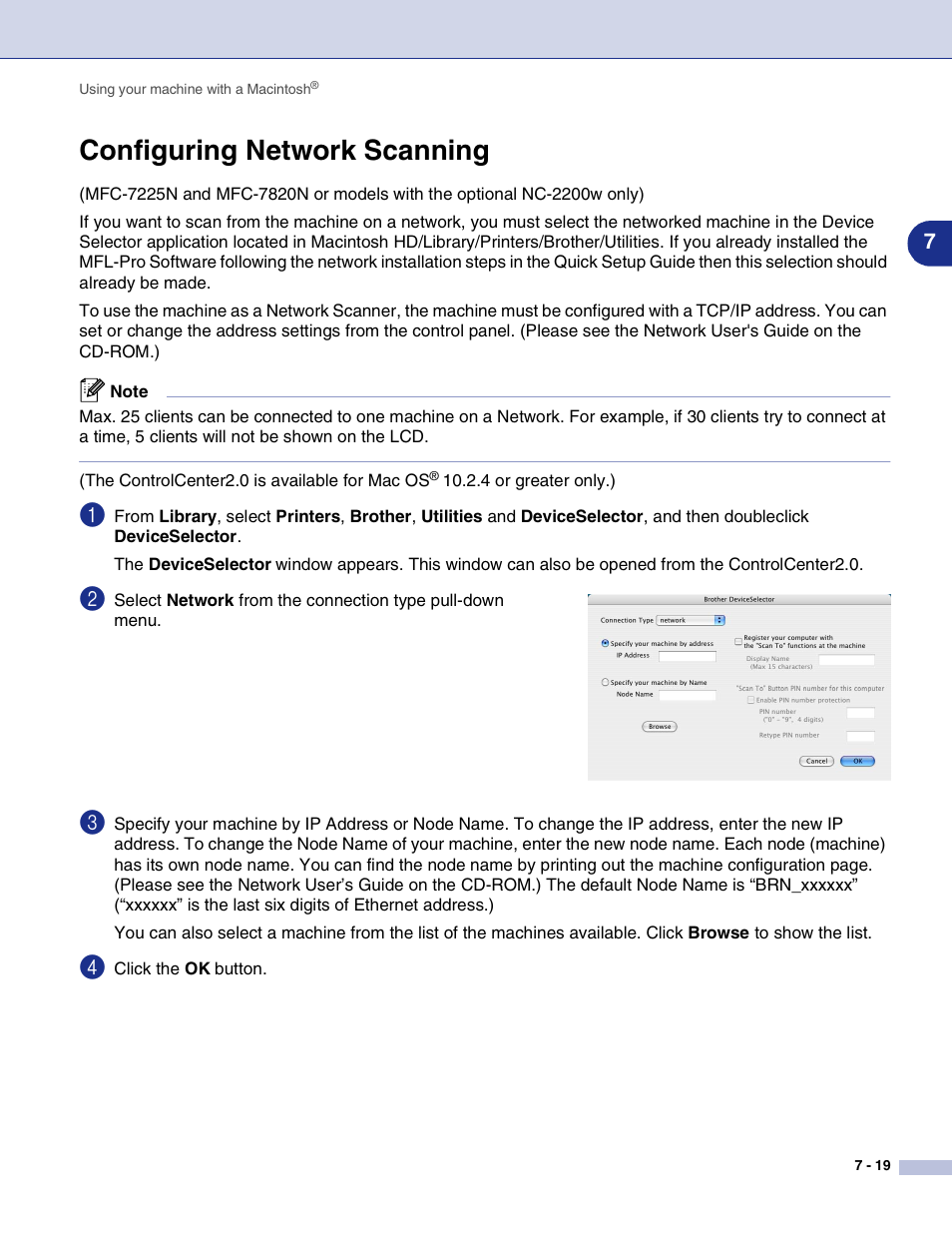 Configuring network scanning, Configuring network scanning -19 | Brother MFC-7820N User Manual | Page 96 / 115