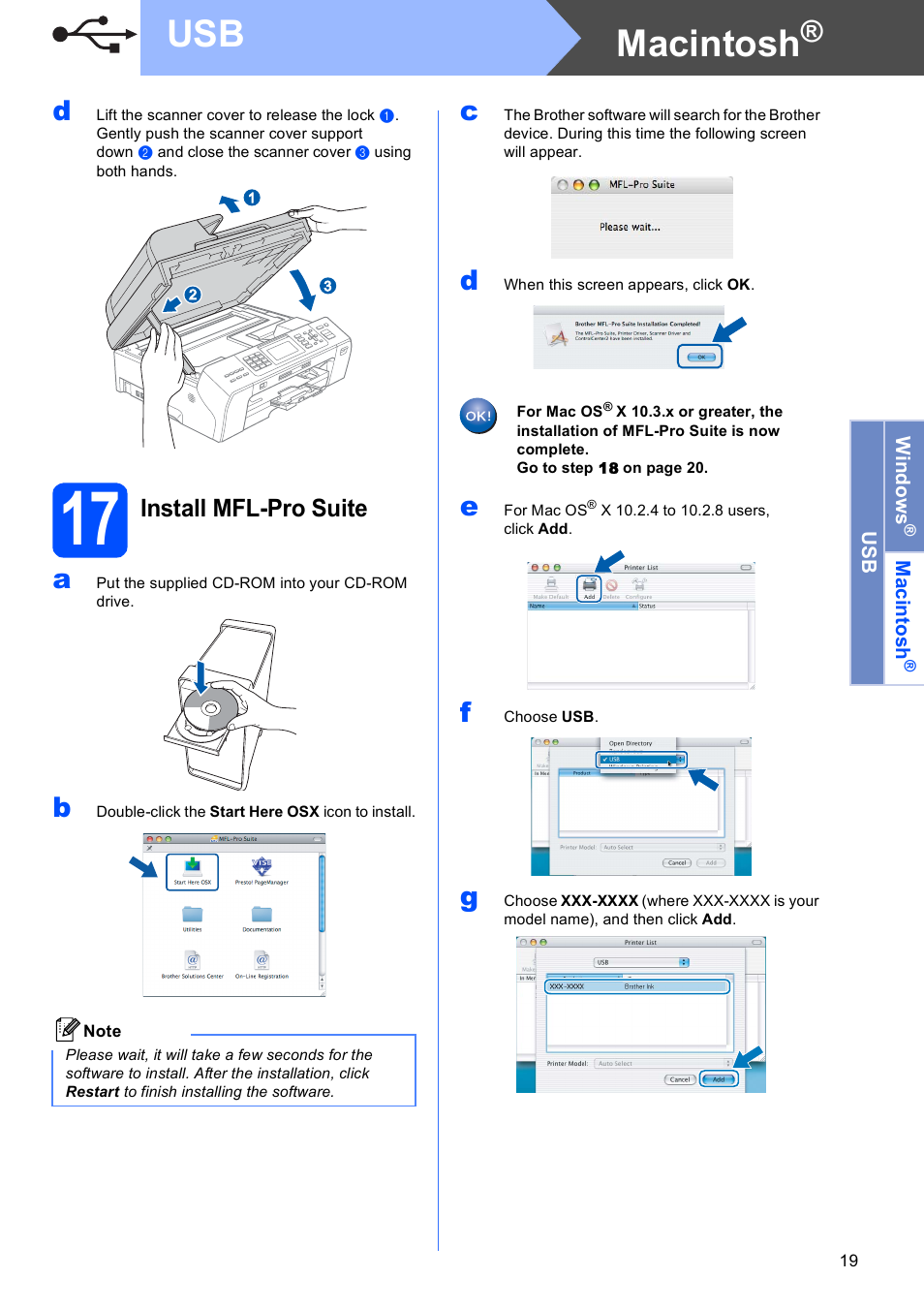 17 install mfl-pro suite, Macintosh, Install mfl-pro suite | Brother MFC-5890CN User Manual | Page 19 / 33