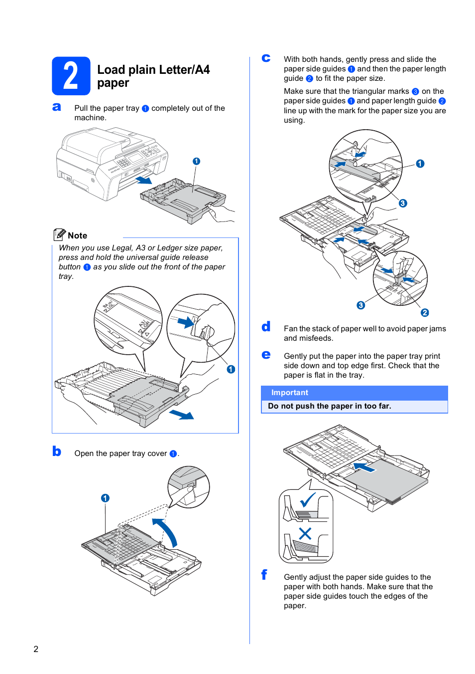 2 load plain letter/a4 paper, Load plain letter/a4 paper | Brother MFC-5890CN User Manual | Page 2 / 33