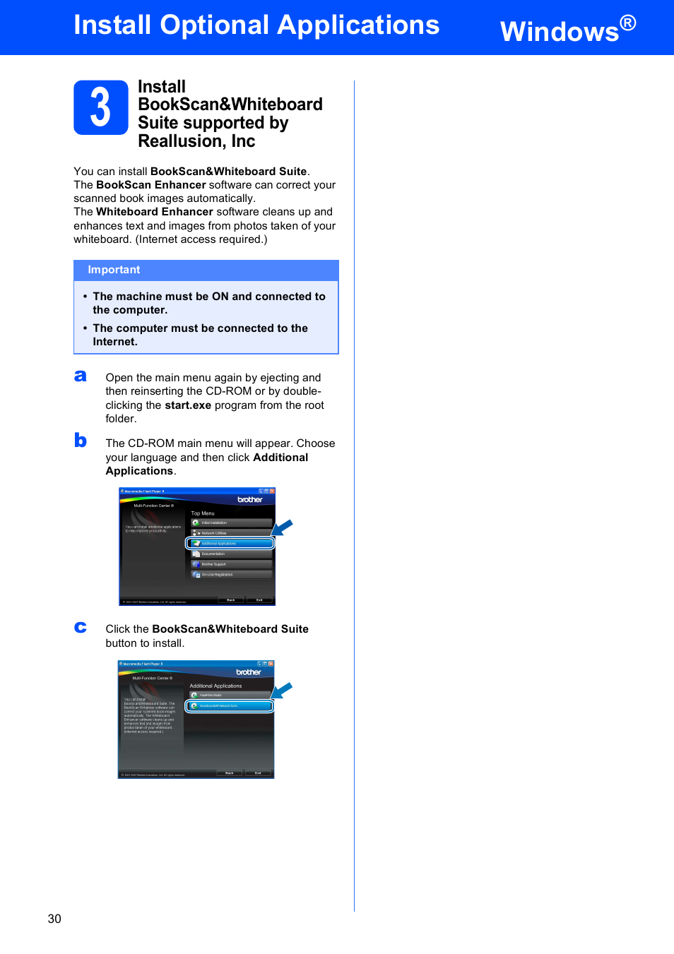 Windows, Install optional applications | Brother MFC-5890CN User Manual | Page 30 / 33