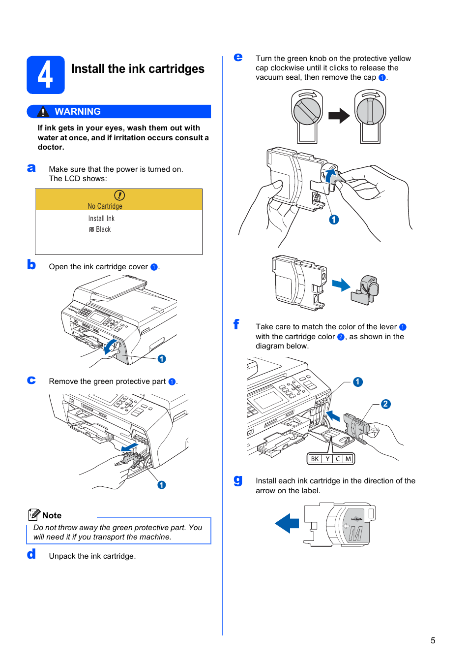 4 install the ink cartridges, Install the ink cartridges | Brother MFC-5890CN User Manual | Page 5 / 33