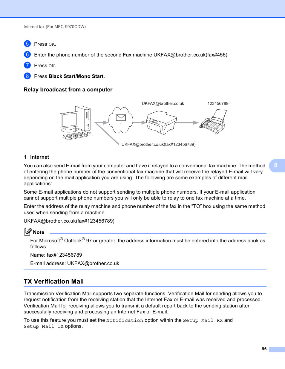 Relay broadcast from a computer, Tx verification mail | Brother MFC 9970CDW User Manual | Page 101 / 163