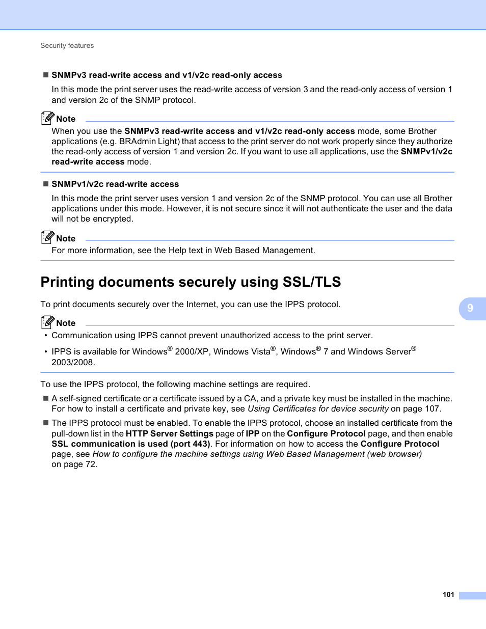 Printing documents securely using ssl/tls | Brother MFC 9970CDW User Manual | Page 106 / 163