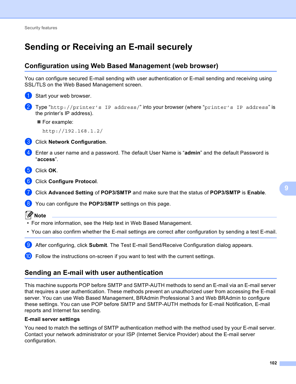 Sending or receiving an e-mail securely, Sending an e-mail with user authentication | Brother MFC 9970CDW User Manual | Page 107 / 163