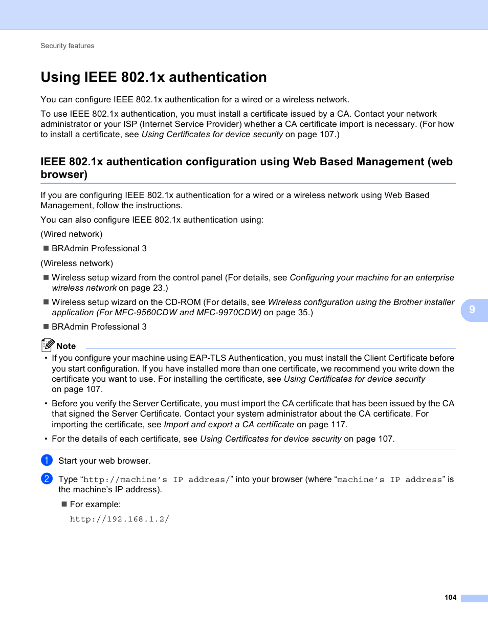 Using ieee 802.1x authentication | Brother MFC 9970CDW User Manual | Page 109 / 163