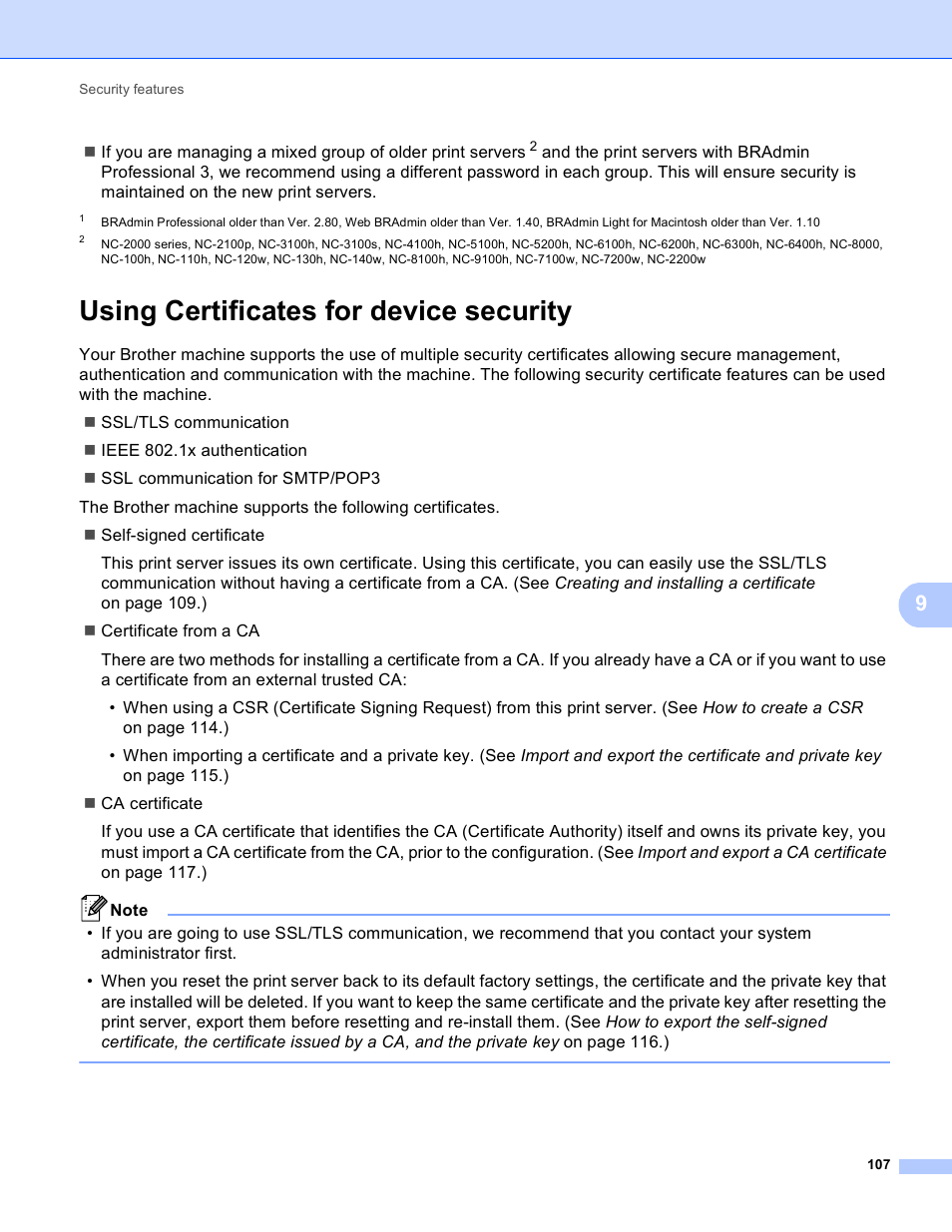 Using certificates for device security | Brother MFC 9970CDW User Manual | Page 112 / 163