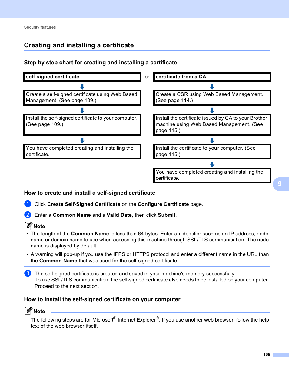 Creating and installing a certificate, 9creating and installing a certificate | Brother MFC 9970CDW User Manual | Page 114 / 163