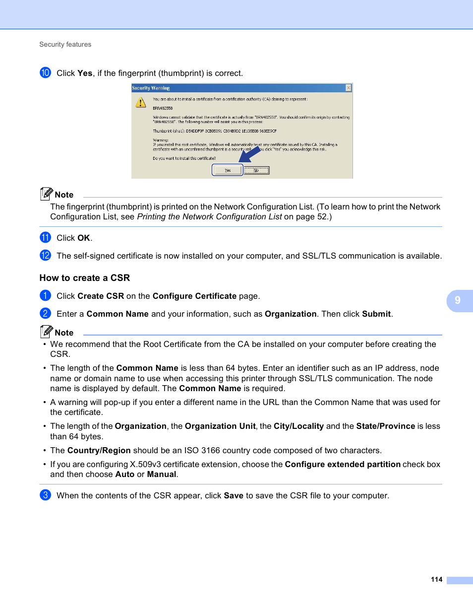 How to create a csr | Brother MFC 9970CDW User Manual | Page 119 / 163