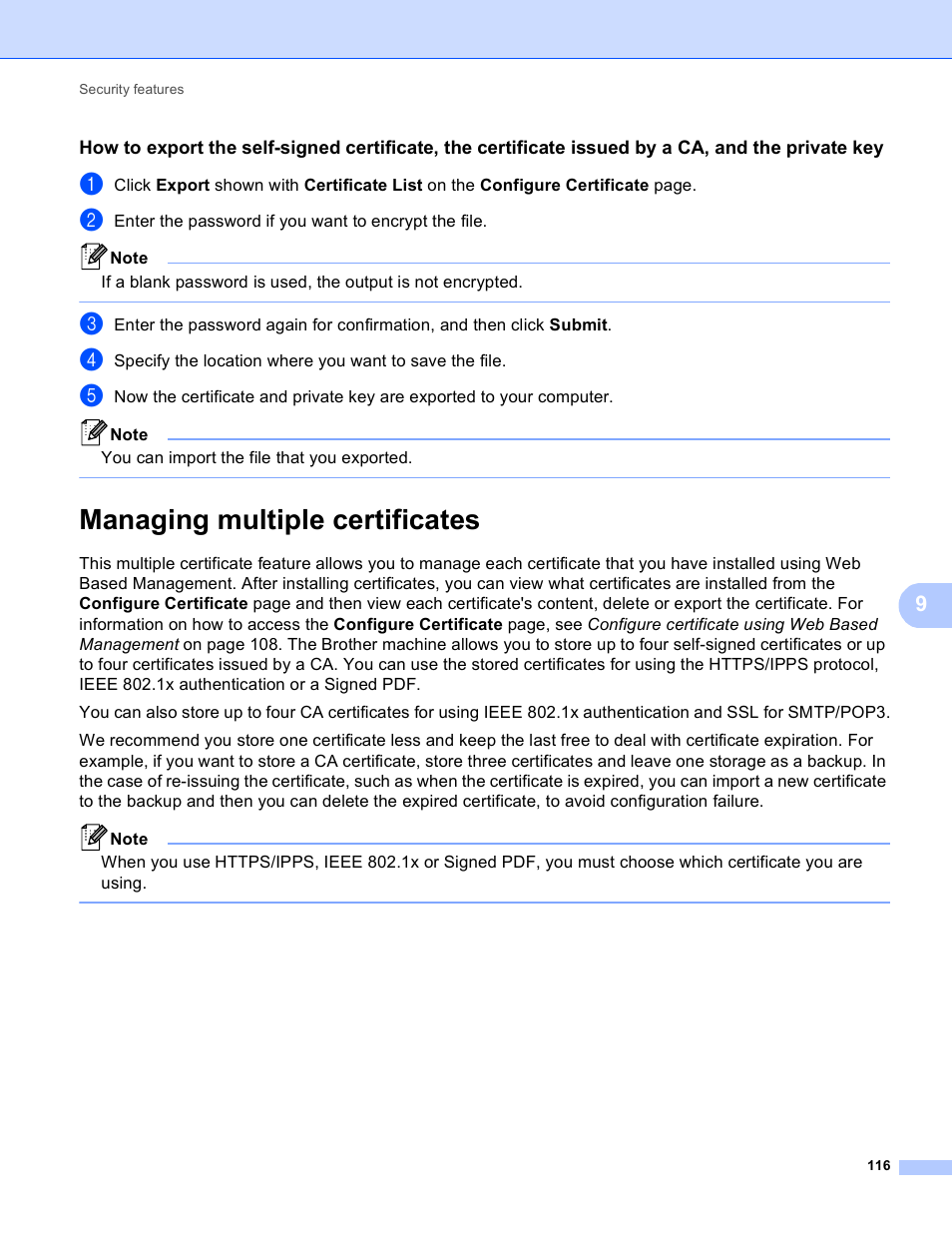 Managing multiple certificates | Brother MFC 9970CDW User Manual | Page 121 / 163