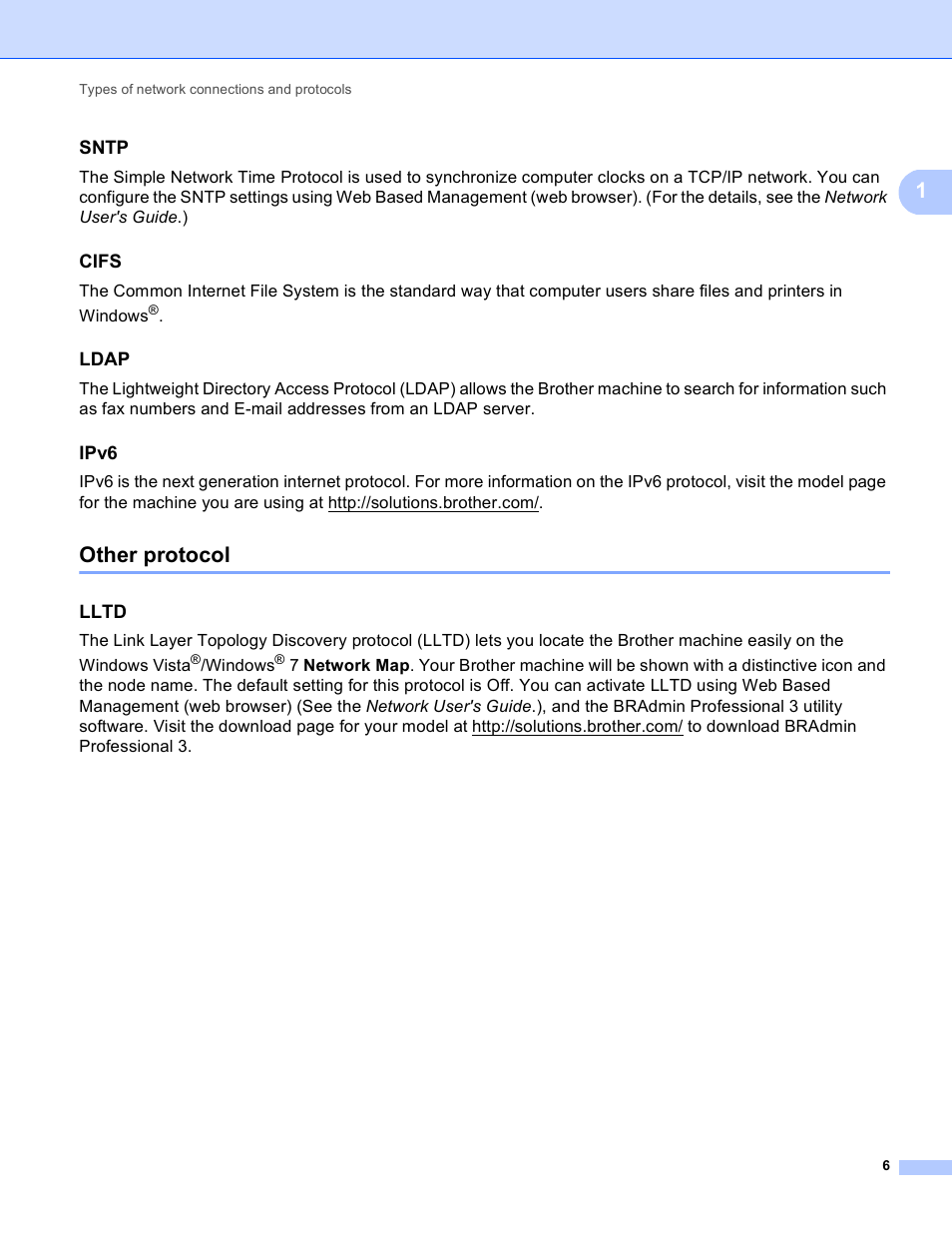 Sntp, Cifs, Ldap | Ipv6, Other protocol, Lltd | Brother MFC 9970CDW User Manual | Page 141 / 163