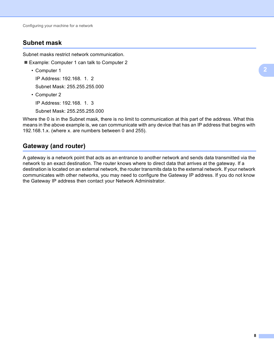 Subnet mask, Gateway (and router), Subnet mask gateway (and router) | 2subnet mask | Brother MFC 9970CDW User Manual | Page 143 / 163