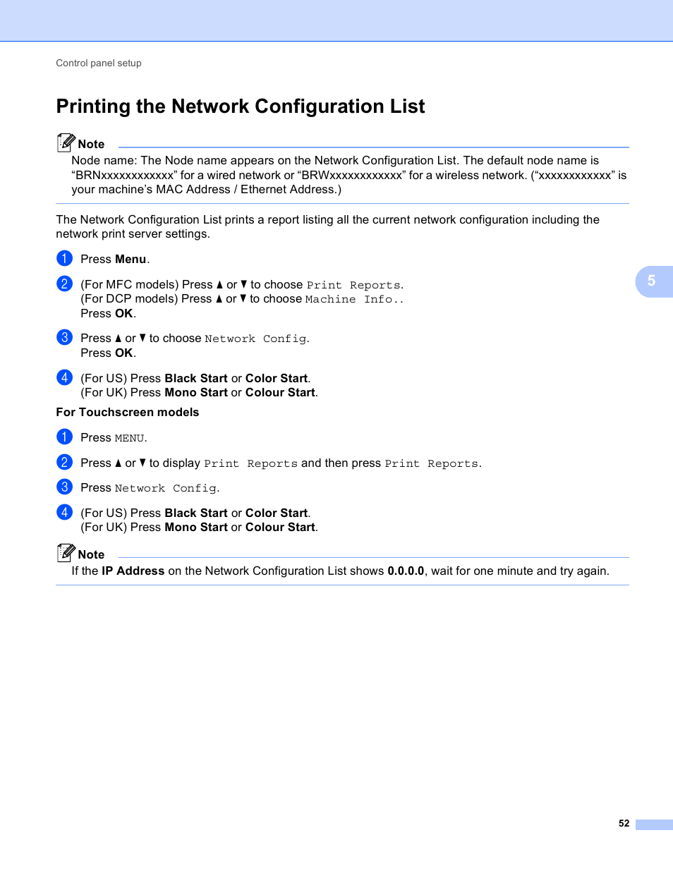 Printing the network configuration list | Brother MFC 9970CDW User Manual | Page 57 / 163