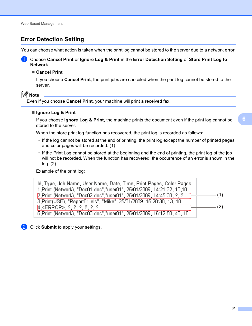 Error detection setting, 6error detection setting | Brother MFC 9970CDW User Manual | Page 86 / 163