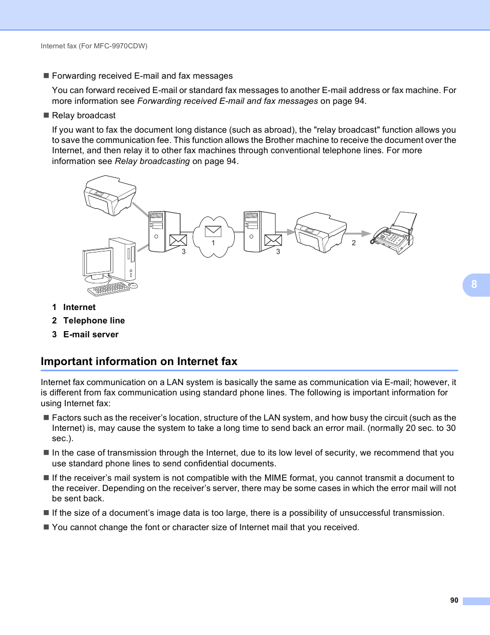 Important information on internet fax | Brother MFC 9970CDW User Manual | Page 95 / 163