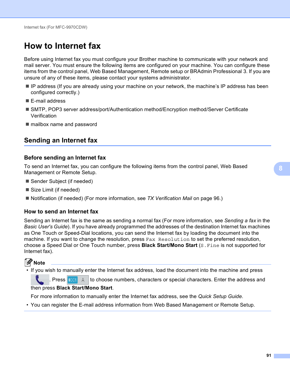 How to internet fax, Sending an internet fax, Before sending an internet fax | How to send an internet fax | Brother MFC 9970CDW User Manual | Page 96 / 163