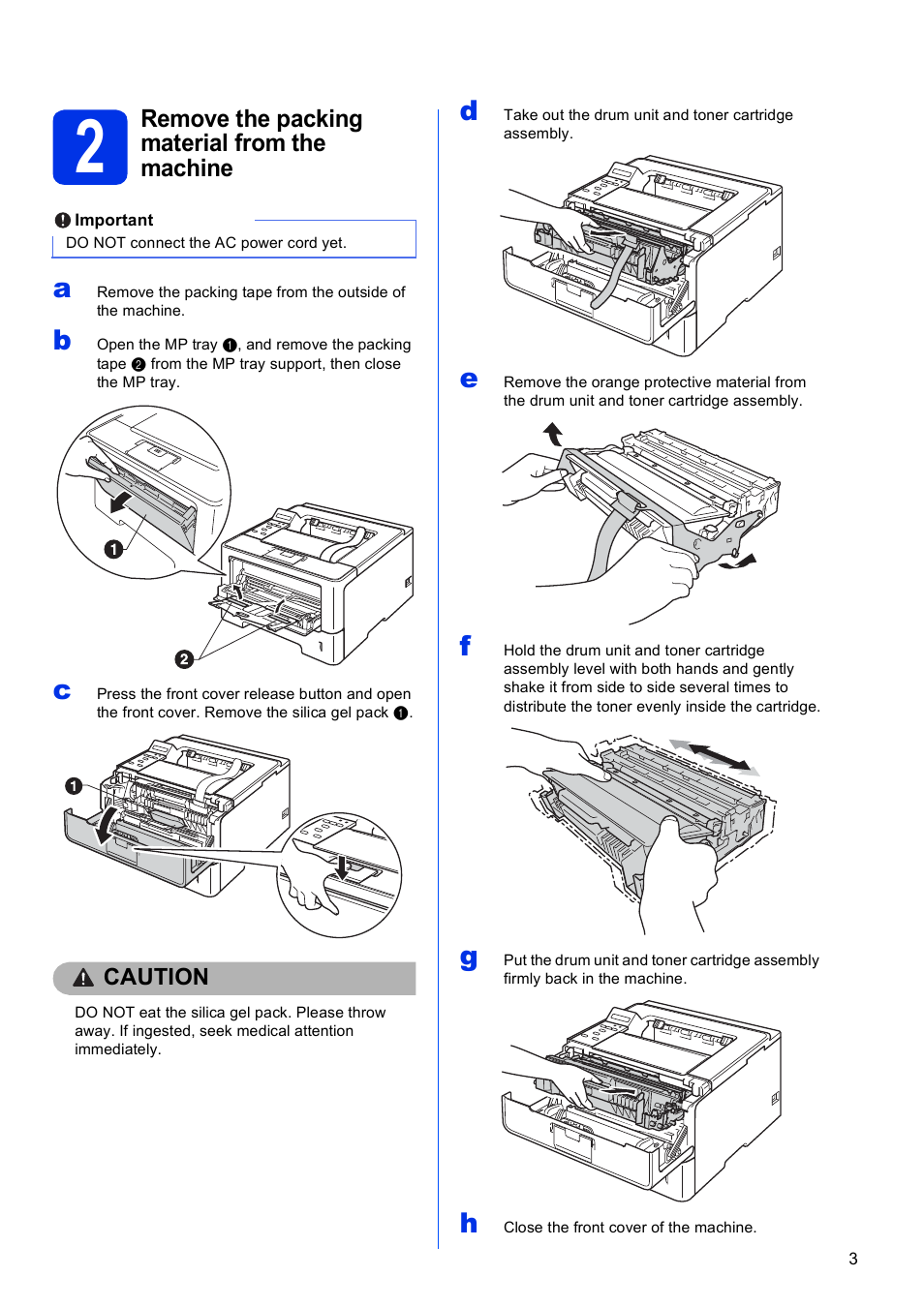 2 remove the packing material from the machine | Brother HL-6180DW User Manual | Page 3 / 34