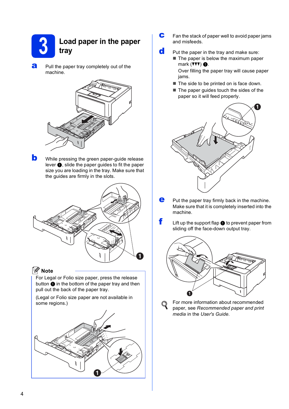 3 load paper in the paper tray, Load paper in the paper tray | Brother HL-6180DW User Manual | Page 4 / 34
