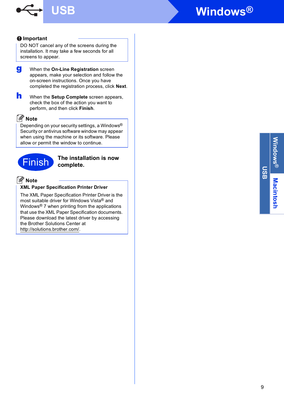 Windows, Finish | Brother HL-6180DW User Manual | Page 9 / 34