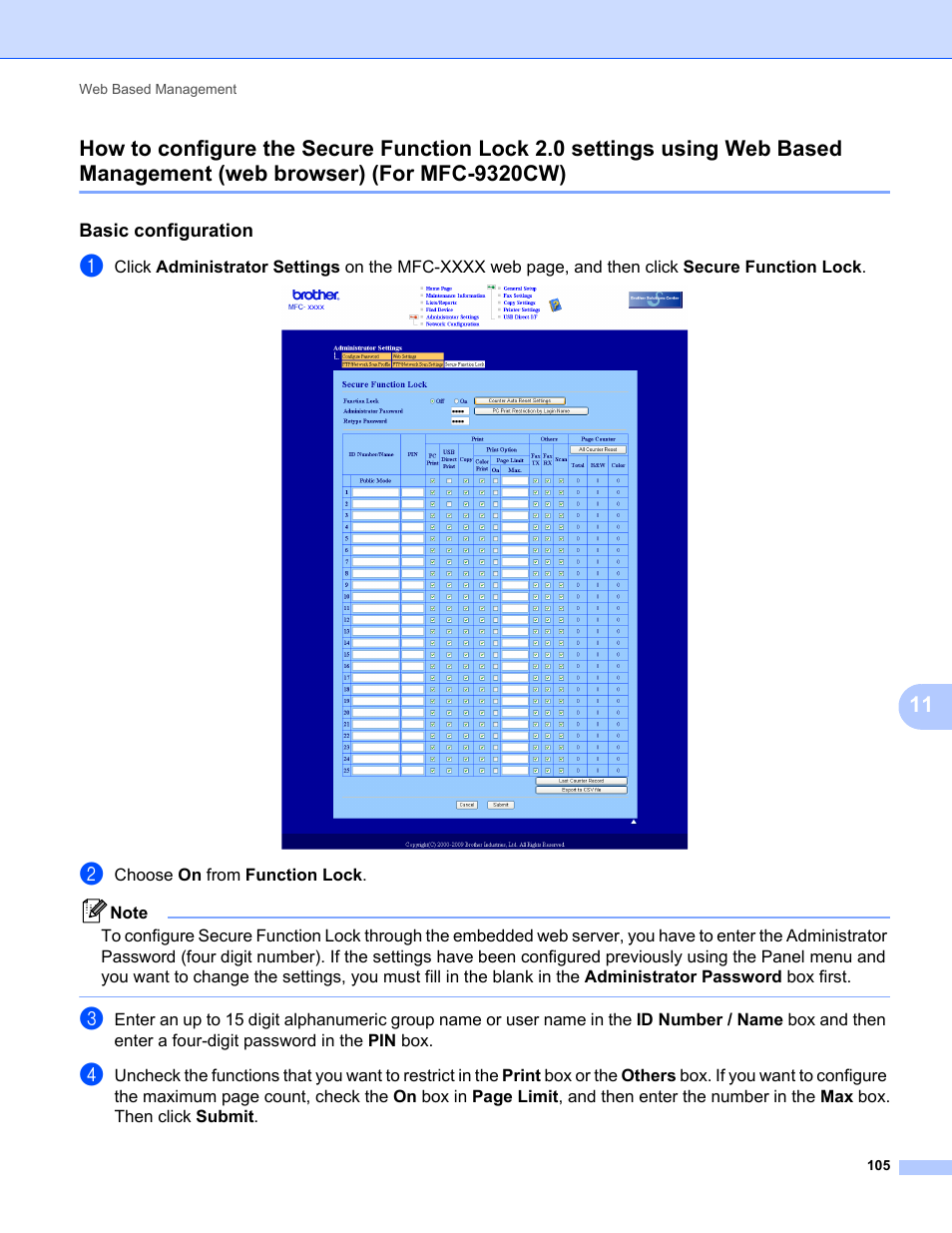Basic configuration, Web browser) (for mfc-9320cw) | Brother MFC-9320CW User Manual | Page 116 / 203