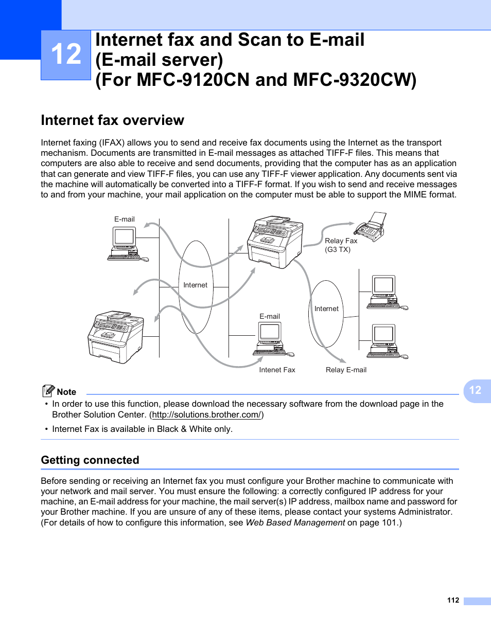 Internet fax overview, Getting connected | Brother MFC-9320CW User Manual | Page 123 / 203