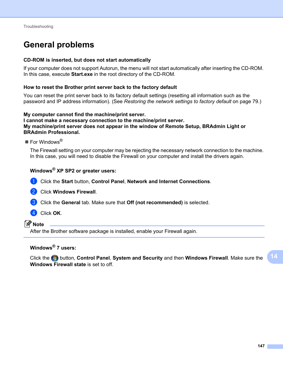 General problems | Brother MFC-9320CW User Manual | Page 158 / 203