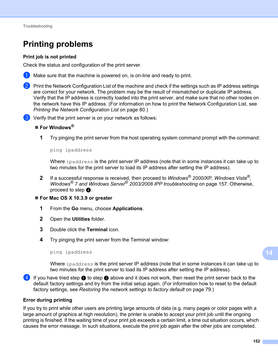 Printing problems | Brother MFC-9320CW User Manual | Page 163 / 203