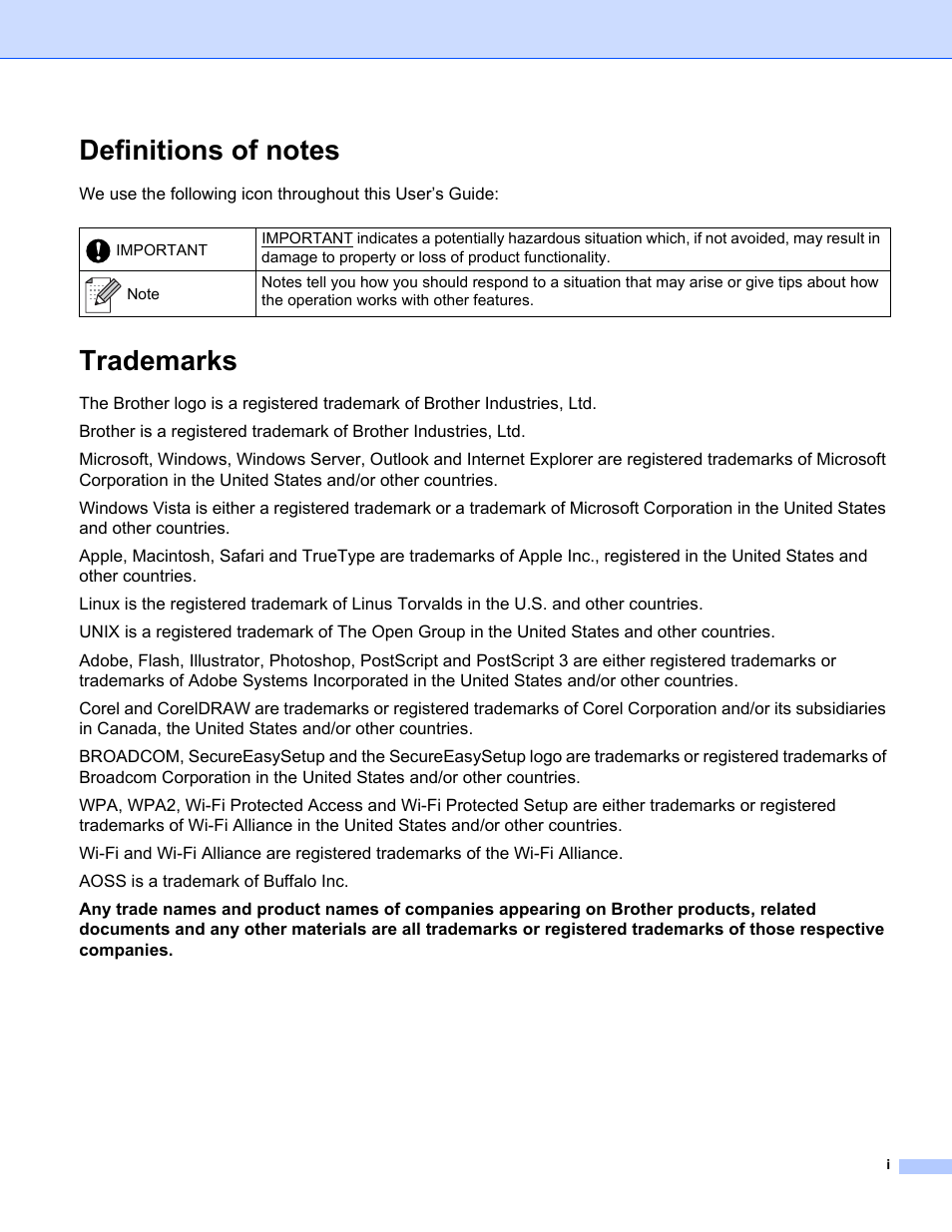 Trademarks | Brother MFC-9320CW User Manual | Page 2 / 203