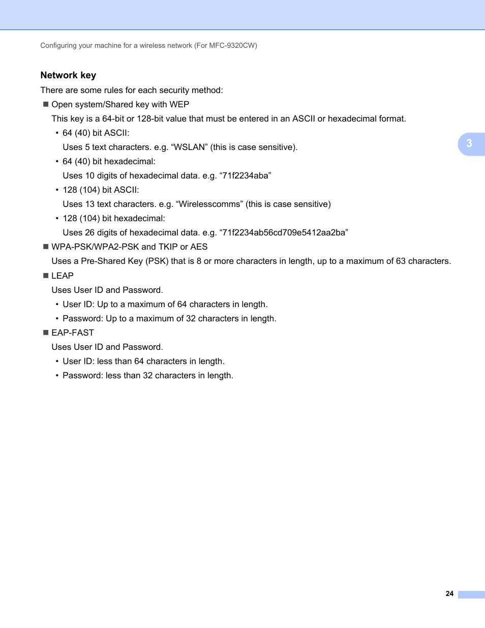 Network key | Brother MFC-9320CW User Manual | Page 35 / 203