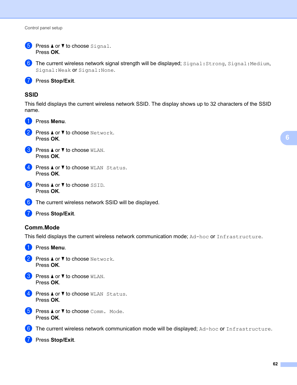 Ssid, Comm.mode | Brother MFC-9320CW User Manual | Page 73 / 203