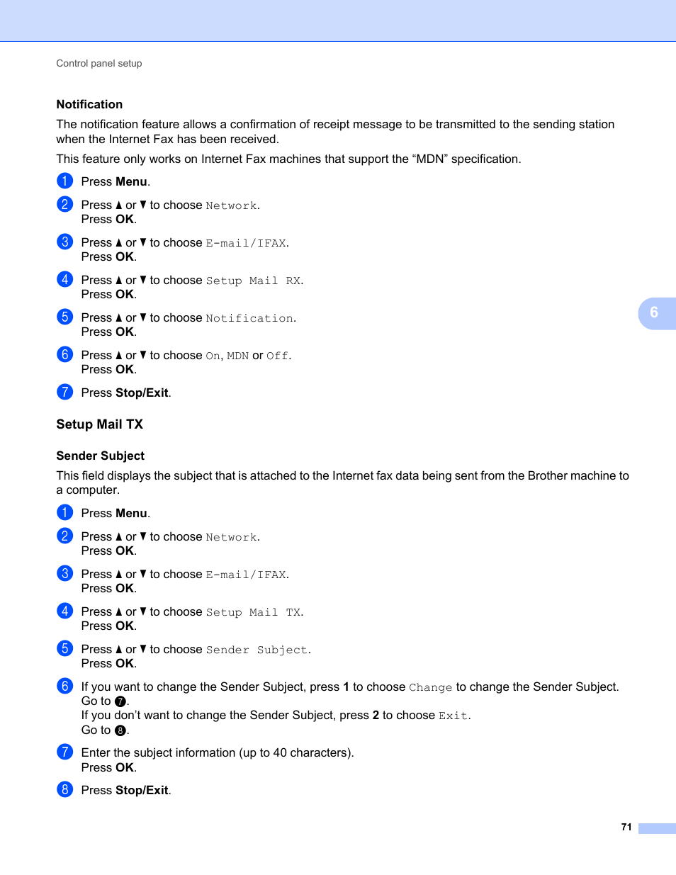 Setup mail tx | Brother MFC-9320CW User Manual | Page 82 / 203