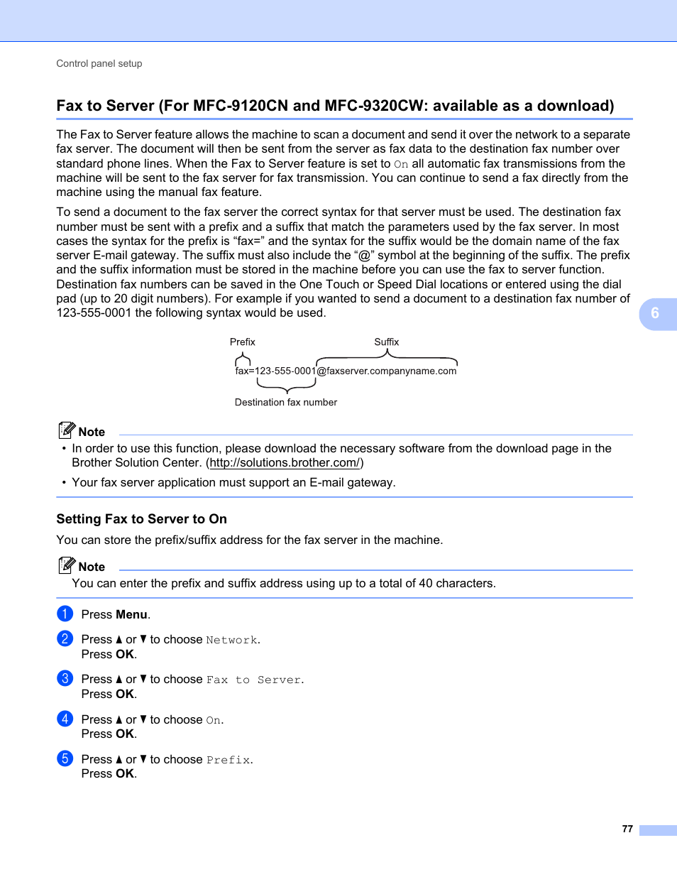Setting fax to server to on | Brother MFC-9320CW User Manual | Page 88 / 203