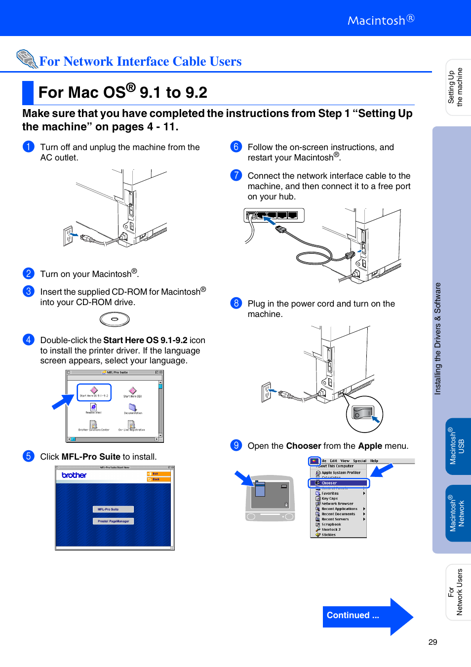 For network interface cable users, For mac os® 9.1 to 9.2, For mac os | 1 to 9.2 | Brother MFC-9420CN User Manual | Page 31 / 40