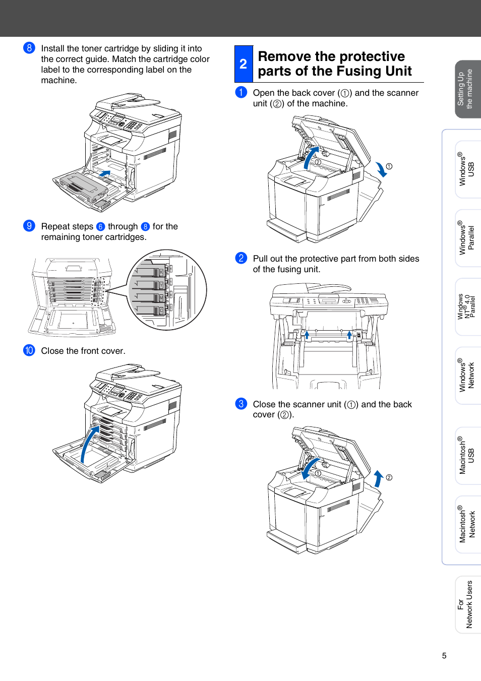 2 remove the protective parts of the fusing unit, Remove the protective parts of the fusing unit, 2remove the protective parts of the fusing unit | Brother MFC-9420CN User Manual | Page 7 / 40